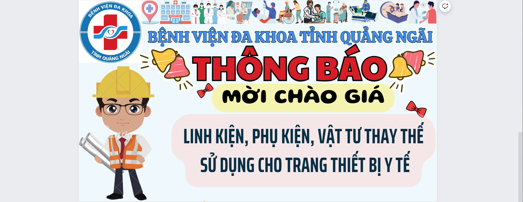 V/v yêu cầu báo giá linh kiện, phụ kiện, vật tư thay thế sử dụng cho trang thiết bị y tế.